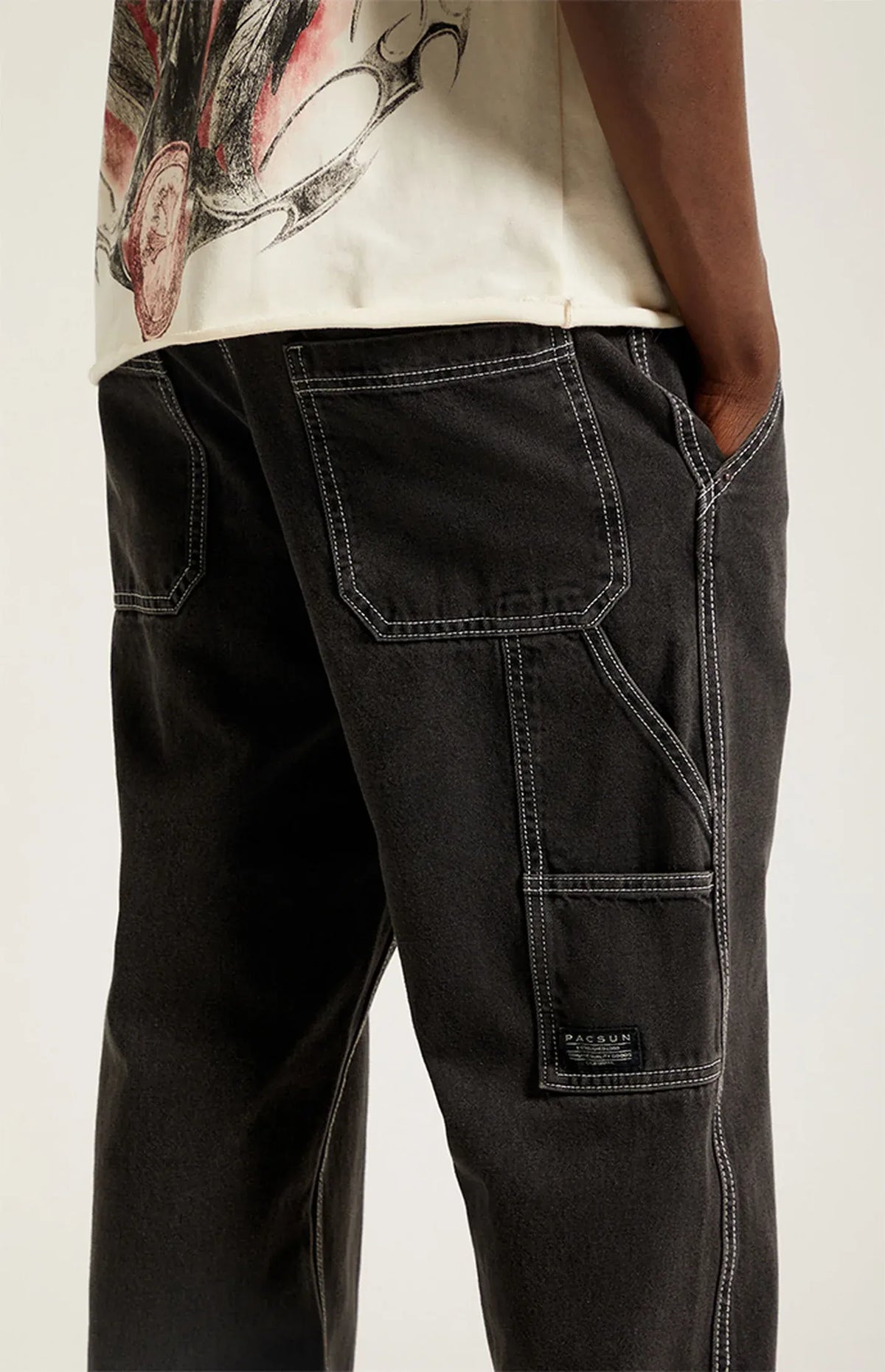 Pacsun Dylan Baggy Jeans Carpenter Contrast Stitch Black