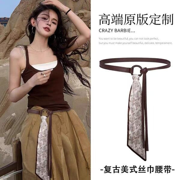 Y2k Punk Girls Scarf Waist Belt Retro Pu Leather Women's Belt
