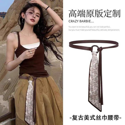 Y2k Punk Girls Scarf Waist Belt Retro Pu Leather Women's Belt